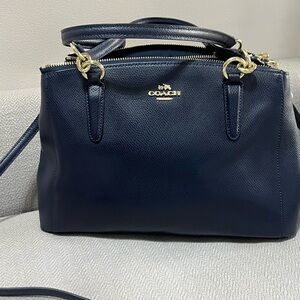 Coach Christie Carry All multi compartment Navy Blue Leather large Handbag NWOT
